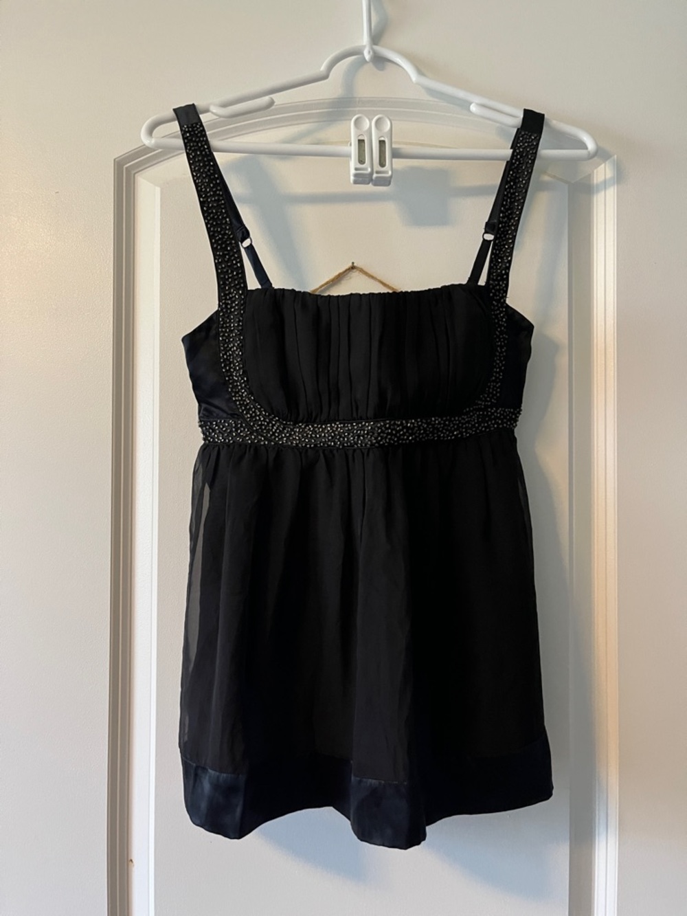 bebe Black Embellished Chiffon Tank Top